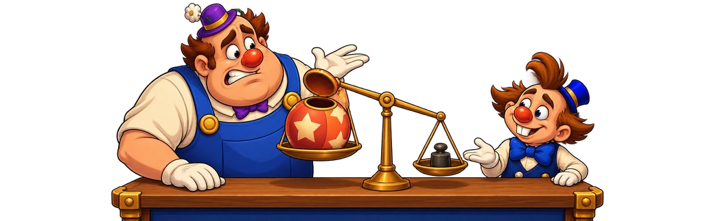 Hefty Hector-ը և Tiny Timmy-ն դիտում են, թե ինչպես է կշեռքի փոքր կշռաքարը ծանրությամբ գերազանցում մեծ սնամեջ գնդին։